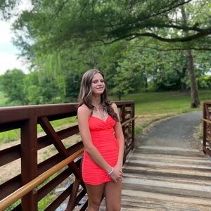 Lucy in the Sky Elegant Coral Ruched Dress